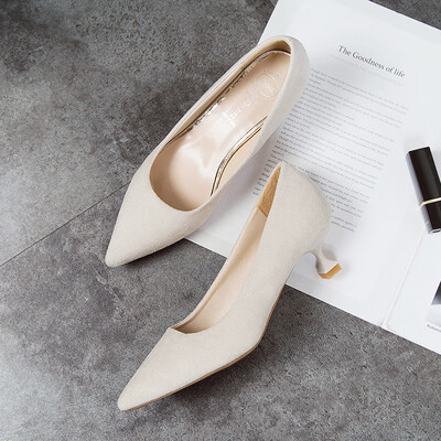 

Single Shoe Female Winter 2018 European Station Shallow Slim-heeled Single Shoe Black Professional Working Shoe