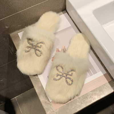 

Fur slippers for women wearing 100 flat soles in autumn&winter