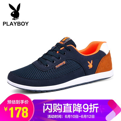 

Playboy PLAYBOY Mens Korean Fashion Joker Low Help Light Slip Sports Casual Shoes Male DA73088 Mesh - Dark Blue 40