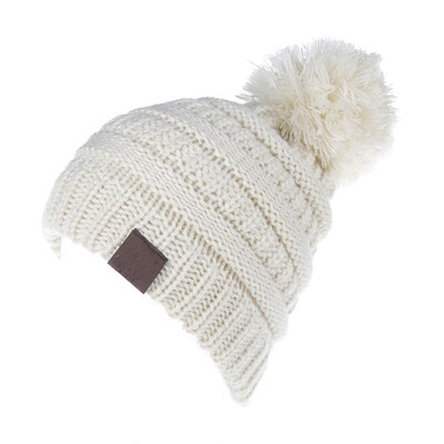 

Children Warm Winter Wool Knit Beanie Fur Pom Bobble Beret Hat Crochet Ski Cap