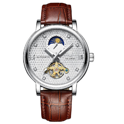 

TEVISE T612 Business Men Automatic Mechanical Watch Time Moon Phase Display Fashion Casual Luminous Hands Leather Strap Life Water