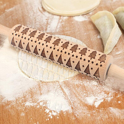 

Siaonvr 2018 New Christmas Rolling Pin Engraved Rolling Pin Embossed Rolling Pin
