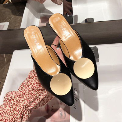 

Korean Mueller Shoe Female Xia chic Baotou Coarse-heeled Sandals ins Port Flavor Wear Mueller Shoes