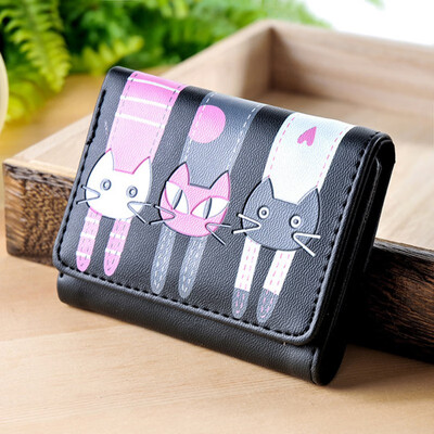 

Fashion Short Women Wallets Cute Cartooon Cat Money Bag Coin Purse Leather Girl Clutch Student Femme Lovely illustration Wallets