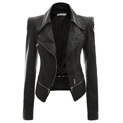 

Women Solid Color Leather Coat Jacket Casual Commuter Long Sleeve Lapel Zipper