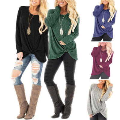 

US Stock Fashion Womens Lady Loose Long Sleeve T-Shirt Cotton Winter Blouse Tops