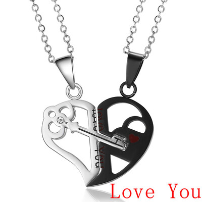 

Couple Necklace Broken Heart 2 pcs Key Locket Dad Mom Love you Pendant Necklace Double Color Friends Family Lovers Jewelry Gift