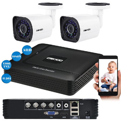 

OWSOO 4CH 1080N Digital Video Recorder 2pcs AHD 720P 1500TVL Weatherproof Outdoor Bullet CCTV Camera Easily Installation HD P2P