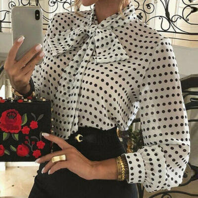 

Womens OL Formal Long Sleeve Shirt Chiffon Blouse Polka Dot Tops Casual T Shirt