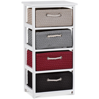 

Wooden Storage End Nightstand with Weaving Baskets-4-Tier