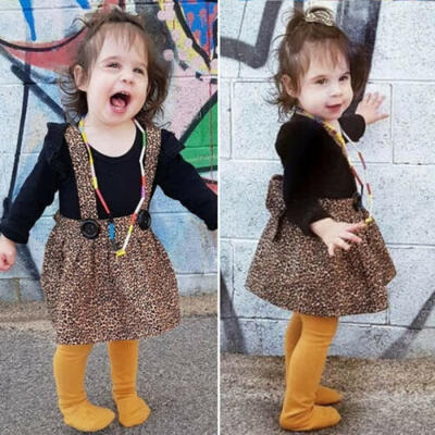 

Newborn Kid Baby Girls Clothes Romper Bodysuit Leopard Bib Dress 2PCS Outfit Set