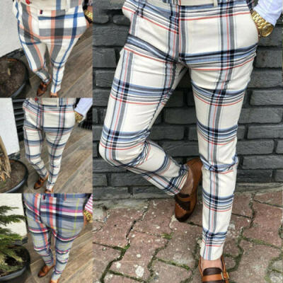 

Stylish Men Slim Fit Stripe Business Formal Pants Casual Office Skinny Trousers