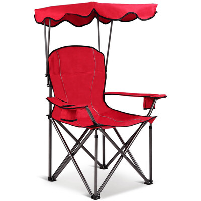 

Portable Folding Beach Canopy Chair with Cup Holders-Red