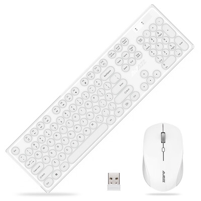 

AJAZZ 335i mute wireless mouse&keyboard set retro round punk key cap ivory white desktop notebook home office keyboard