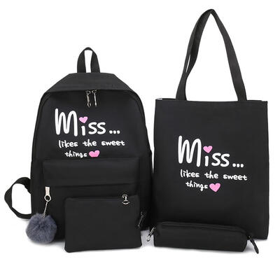 

4pcsset Letter Print Canvas Women Shoulder Totes Pen Bags Clutch Backpacks
