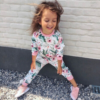 

2Pcs Toddler Infant Baby Boys Girls Leaves Floral Print Tops Pants Outfits Set