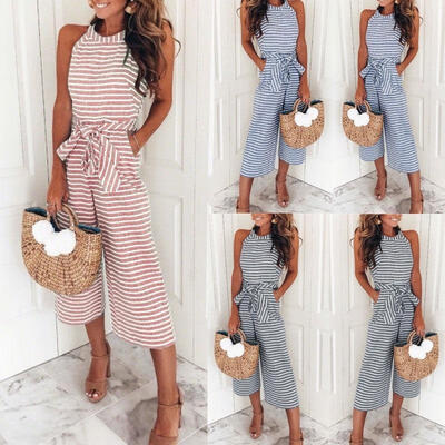 

Summer Women Jumpsuit Romper Harem Spaghetti Strap Sleeveless Playsuit Loose Wide Leg Trousers