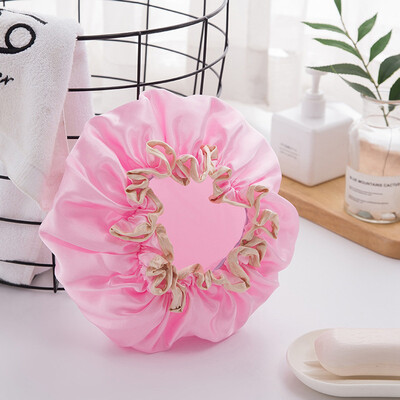 

〖Follure〗Women Double Waterproof Shower Satin Bathing Cap Hats Silk Reusable Hair Cover