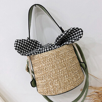 

2019 Spring&Summer New Korean version of Womens handmade Weaving bag beach single shoulder slanted casual braided bucket bag