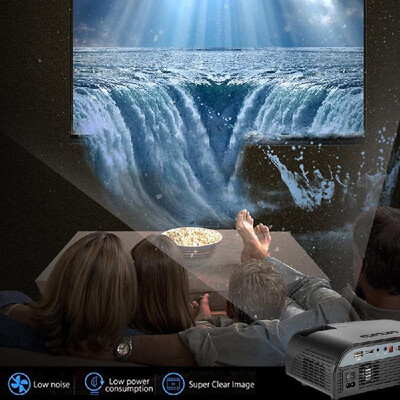 

1200 Lumens Projector Rigal Portable 1080P LED Projector Throw 100" Screen Home Cinema 800 480 Resolution Support HD Port AV SD