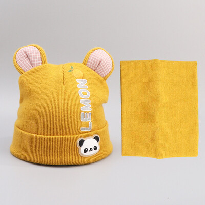 

Korean version of autumn&winter new mens&womens scarf head cap baby knitted cotton cartoon two-piece hat