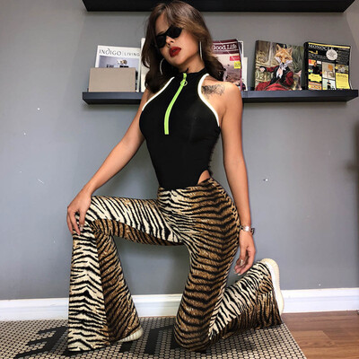

Tailored Women Casual Pants Leopard Print High Waisted Slim Fit Wide Leg Flare Pants