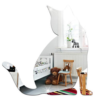 

Environmental 3D Wall Stickers Bedroom Kitty Mirror Stickers SilverA