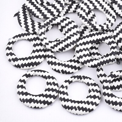 

Handmade Raffia Woven Pendants with Iron & Aluminum Findings Flat Round Platinum Black 435x405x5mm Hole 12mm