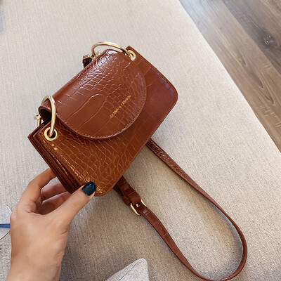 

Small bag female new wild stone pattern single back Messenger bag fashion letter small square bag tide