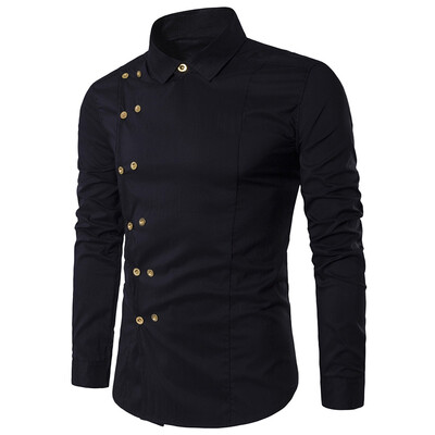 

Turndown Collar Double Breasted Long Sleeve Shirt