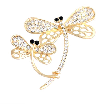 

New Fashion Two Dragonfly Brooch&Pins Zircon Gold Color Brooch Corsage Party Gifts