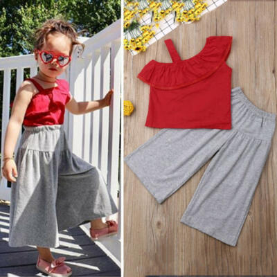 

Summer 2PCS Outfits Kids Baby Girls Ruffle Vest TopsPants Casual Clothes Set UK