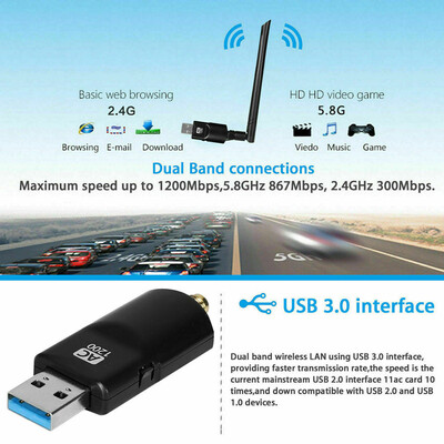 

Wireless AC 600Mbps Network Card USB 20 Dual Band 24G5G Wifi Adapter Dongle