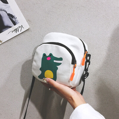 

Cartoon cute little dinosaur canvas bag 2019 new fashion cute messenger Messenger bag casual simple wild shoulder bag