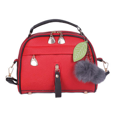 

Solid Color Hair Ball Decor Shoulder Handbags Women Leather Crossbody Bags