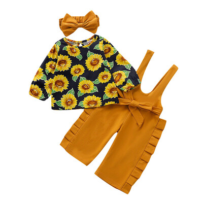 

3PCS Newborn Kids Baby Girl Autumn Clothes Cotton TopsPants Overall Outfits Set