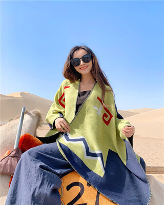 

Womens fashion wave pattern slit warm scarf European&American personality shawl imitation cashmere cloak travel cloak