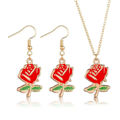 

Cute Bright Earrings Necklace Set Fruit Sexy Lips Cherry Bow Pendant Charm Sweet Girl Fashion Jewelry Earrings Necklace Set