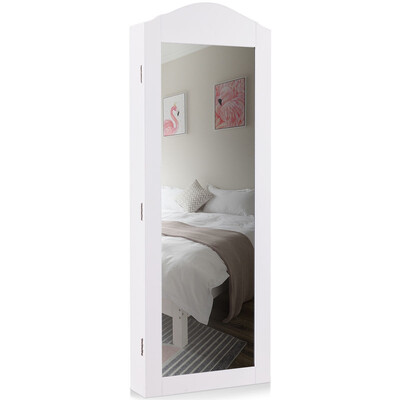 

Wall Hang Mounted Mirrored Armoire Jewelry Cabinet-White