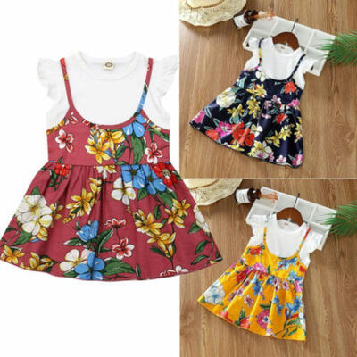 

Toddler Kids Baby Girl Floral Fake two piece suit Dress Sundress Summer Clothes