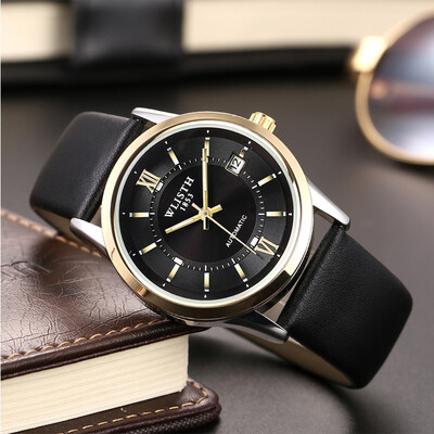 

Fashion Hand-wind Leather straps male casual Watch Date men business Automatic Mechanical Wrist watches
