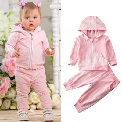 

US Infant Baby Girl Clothes Lace Zipper Hoodie Tops Leggings Pants Outfit Set