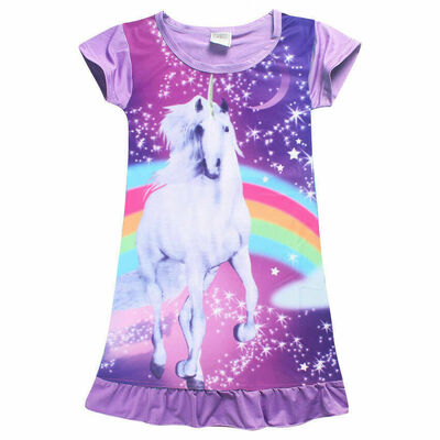 

Girls Kids Unicorn Cartoon Pajamas Nightgown Dress Sleepwear Nightwear Costumes
