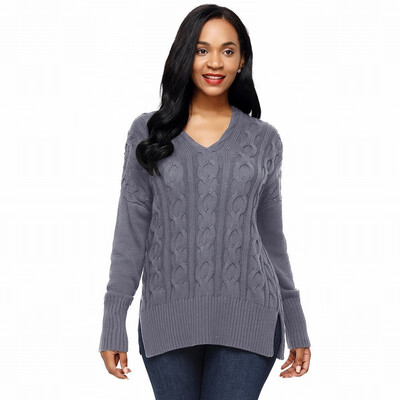 

V-neck long-sleeved pullover sweater casual comfort loose knit sweater womens