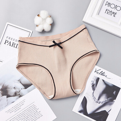 

Panties female autumn&winter new sexy comfortable thread panties female cute bow large size cotton striped briefs