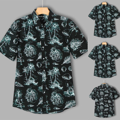 

Tailored Fashion Mens Color Lump Chest Pocket Short Sleeve Round Hem Loose Shirts Blouse