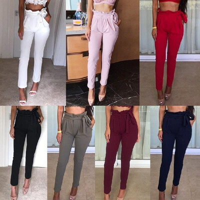

Women OL High Waist Harem Pants Summer Solid Color Pockets Causal Tights Trousers