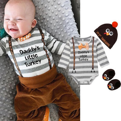 

3Pcs Thanksgiving Day Infant Baby Boy Bodysuit Romper HatSocks Clothes Outfit Set