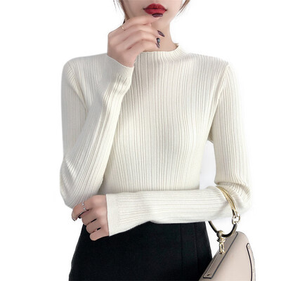 

Women Ladies Fashion Casual Autumn Winter Half-high Collar Bottoming Shirt Long-sleeved Sweater Blouse