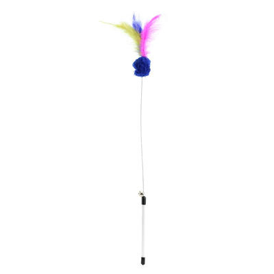 Feather Steel Wire Plush Ball Cat Stick Kitten Tease Rod Pet Toy with Bell